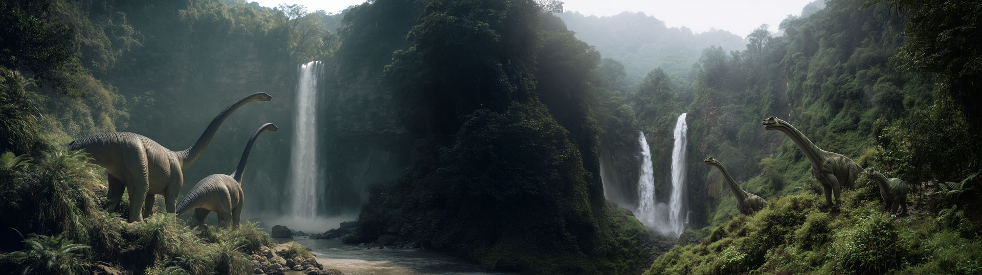 dinosaurs and waterfalls
